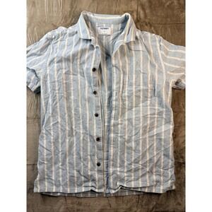 Old Navy Mens Medium Short Sleeve Button Down Shirt Blue White  Striped Nautical